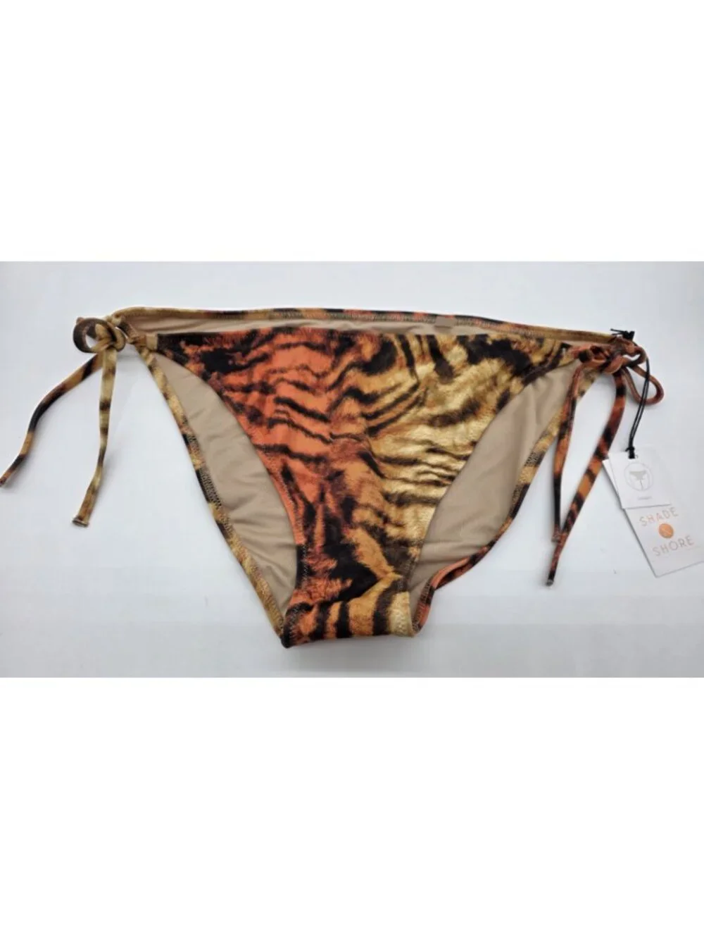 Shade & Shore Womens String Bikini Bottom Size Large Tiger Stripes Swimsuit Swim
